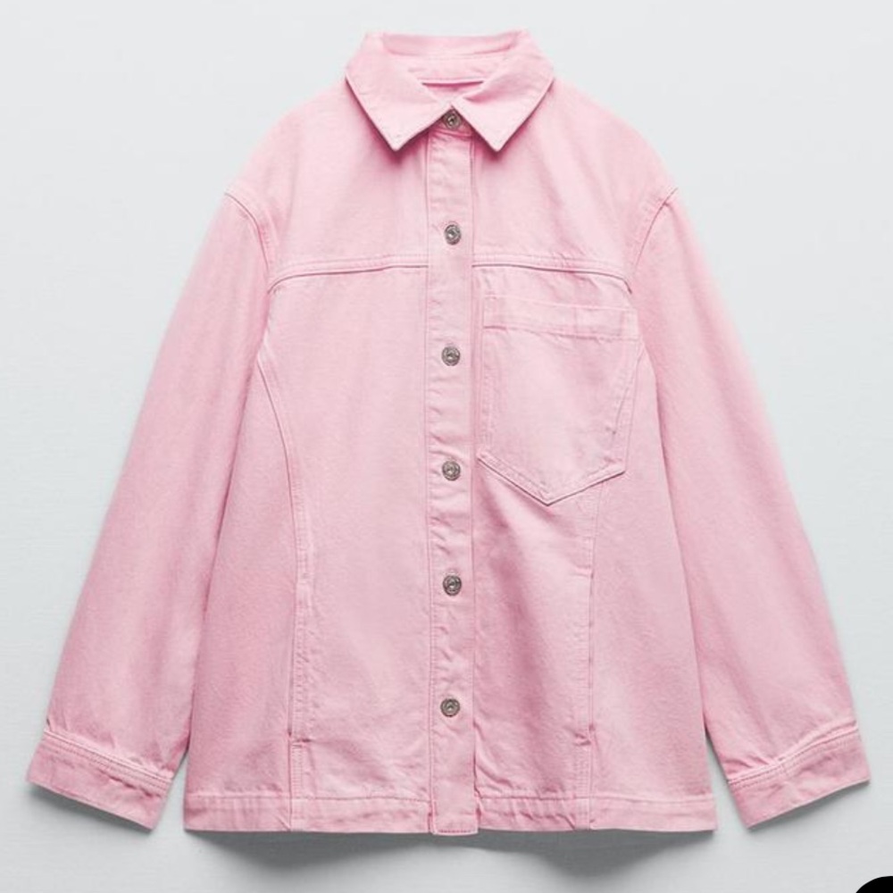 ZARA Pink Oversized Denim Overshirt Jacket Size Medium